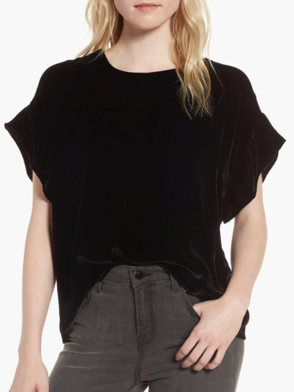 Current/Elliott | The Janie Velvet Top in Black